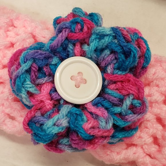 Woman's Handmade Crochet 2 Scrunchies and Flower Headband Bubblegum Multicolor - Picture 6 of 12